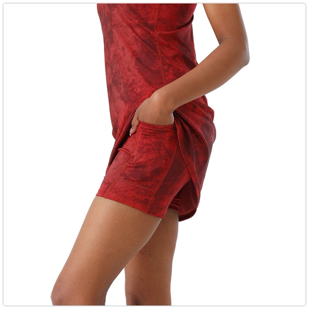 MC Match Club Red Abstract Print Tennis Dress Built In Shorts Pockets Size M - Picture 2 of 10